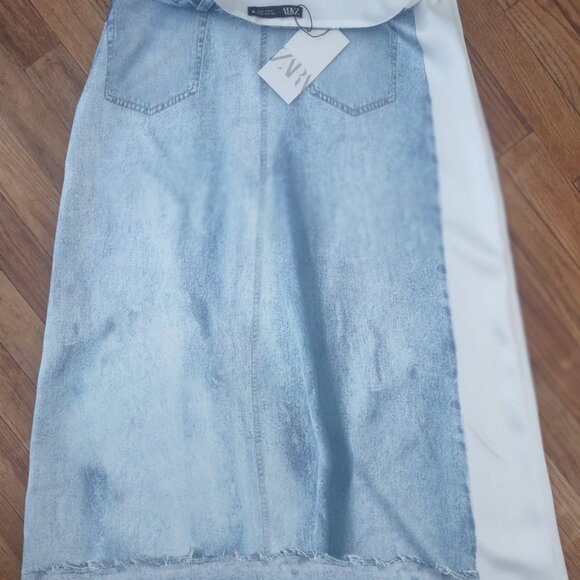 ZARA Satin Effect Denim Print A-Line Skirt - LARGE - Picture 11 of 12